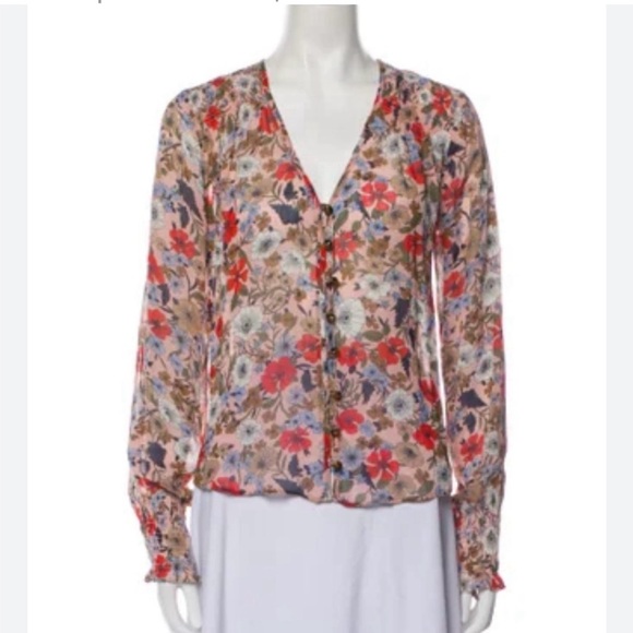 Veronica Beard Boho Floral V-Neck Blouse - Picture 1 of 6